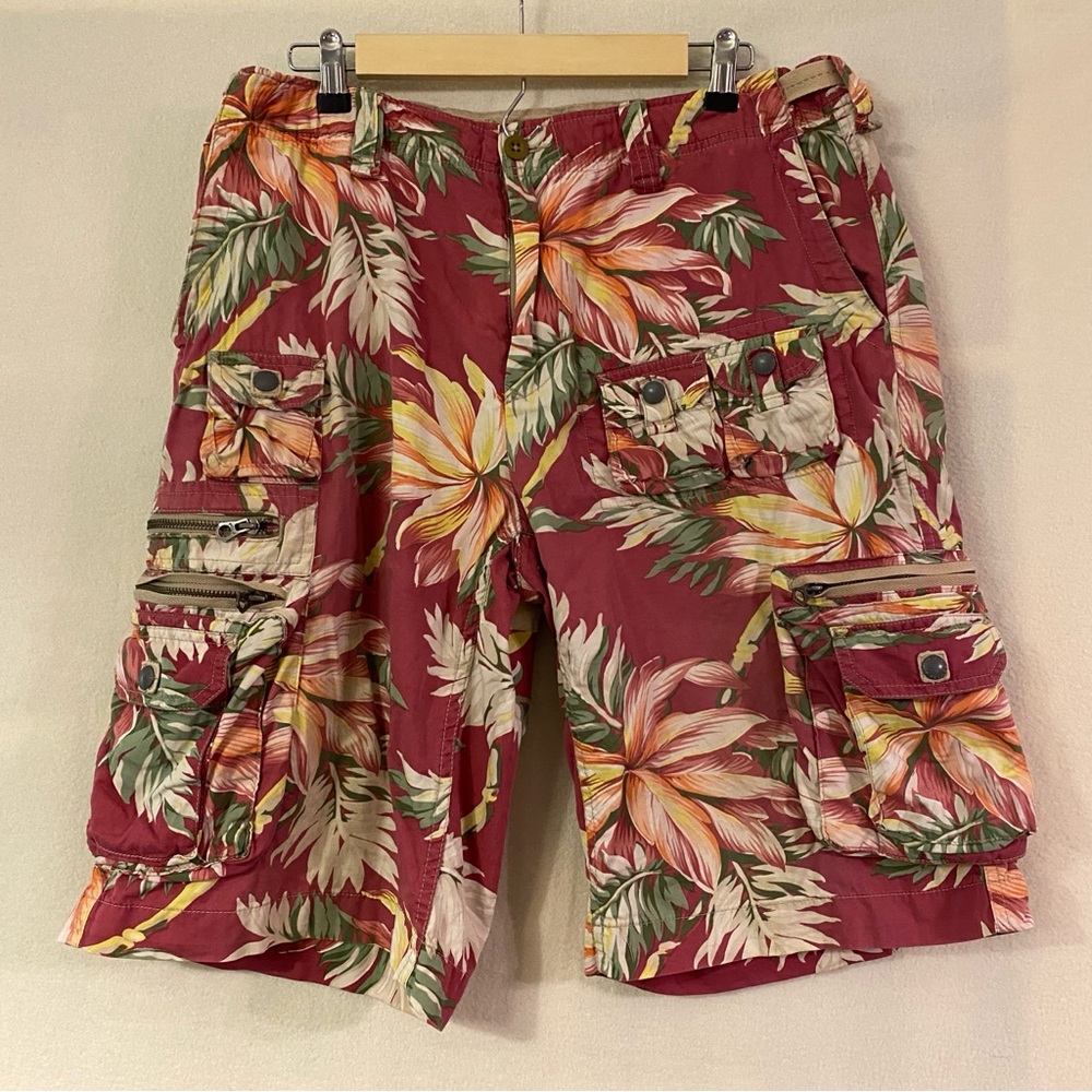 Polo Ralph Lauren 34 magenta pink tropical floral 13" cargo shorts